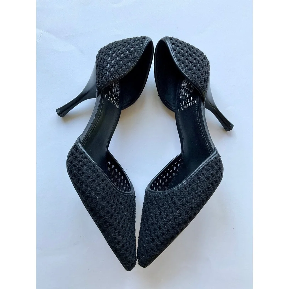 Vince Camuto Alandry Black Woven Textured D'Orsay Pointed Toe Stiletto Pumps 7.5